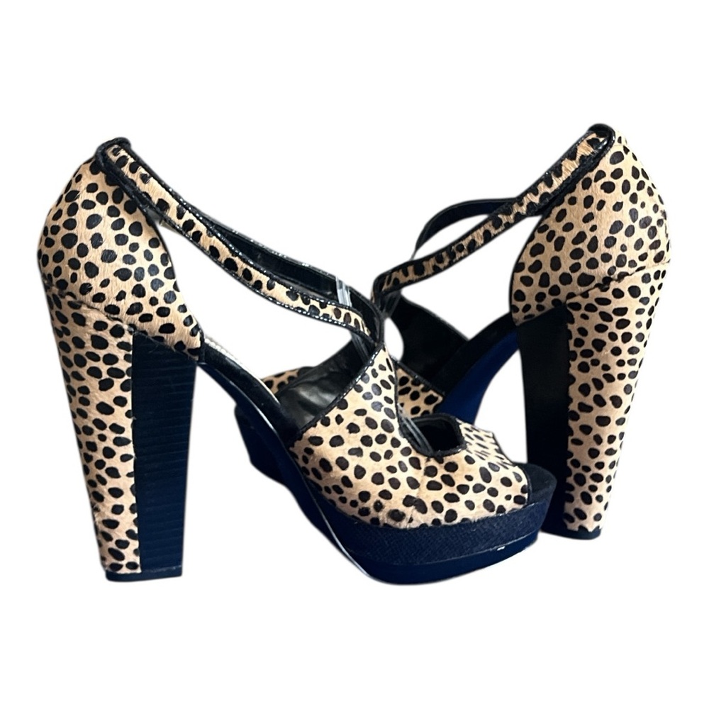 Carlos Falchi Leopard Print Heels with Blue Platform Size 9 - Picture 4 of 8